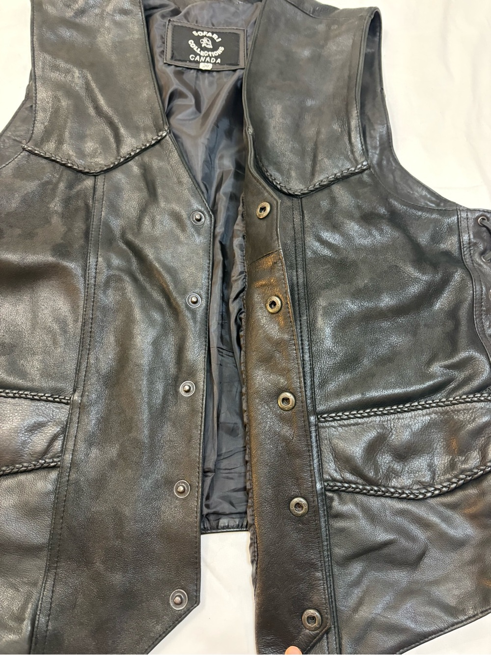Sofari Collections Canada Black Leather Motorcycle Biker Vest Laced 50 Vintage - Picture 4 of 11